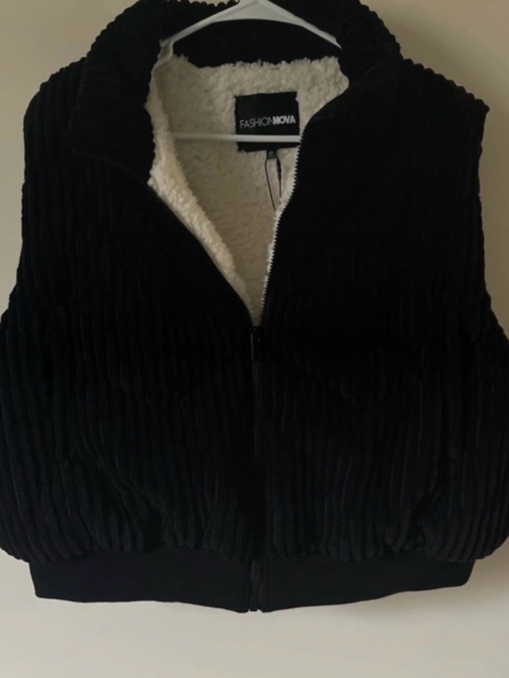 Fashion Nova Black Corduroy Vest with White Sherpa Lining
